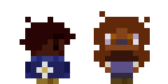 Animated walking sprites of Soule, Ascel's OC. Both their human and true form are in a simplified chibi like style, and are both walking towards the camera in every frame.
