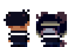 Animated sprites of Soule, Ascel's OC. Both their human and true form are in a style similar to Cave Storys, and are both bouncing alternatively.